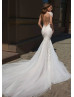Short Sleeve Beaded Ivory Lace Tulle Wedding Dress